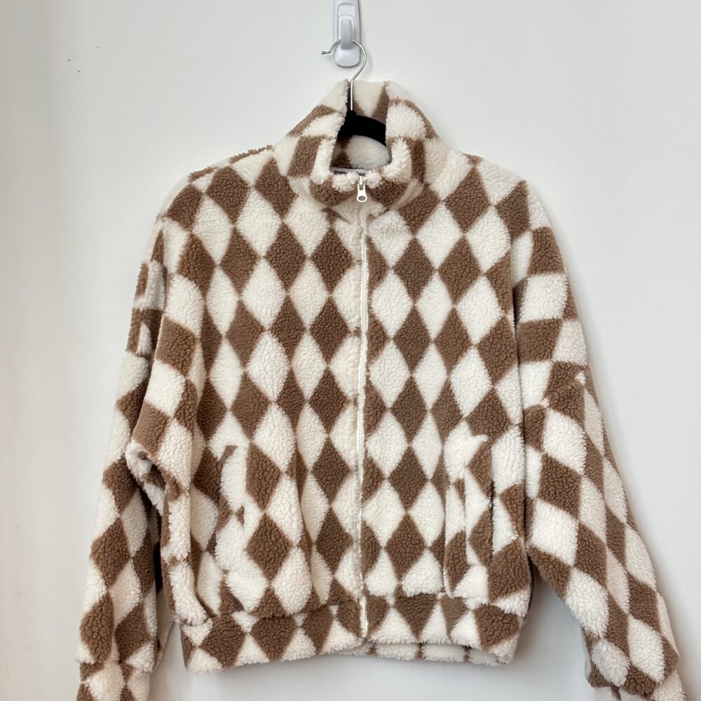 Pretty Garbage Checkered Fuzzy Fleece Jacket